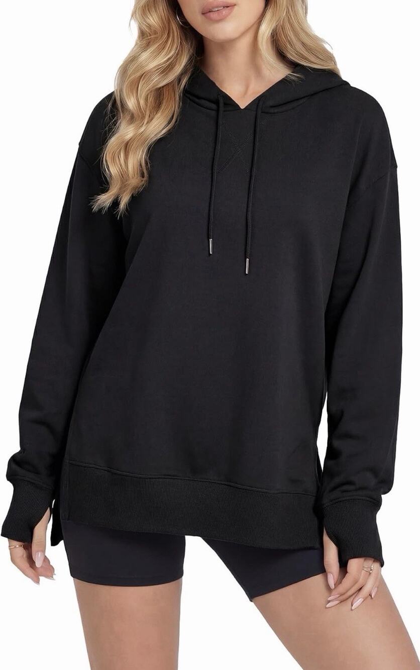 LYANER Women's Hoodie Sde Slit Long Sleeve Sweatshirts Black M